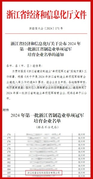 好色视频下载链接入選2024年第一批浙江省製造業單項冠軍培育企業名單
